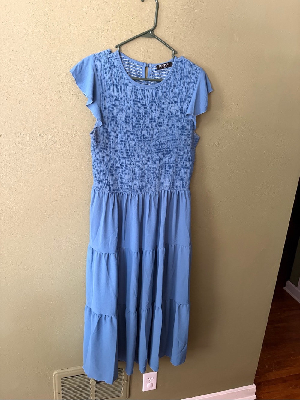 Sky Blue Smocked Tiered Maxi Dress with Flutter Sleeves